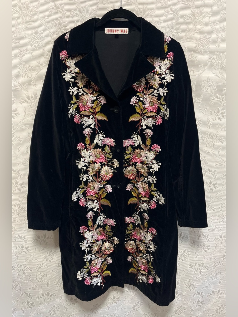 Johnny Was Black Velvet Floral Embroidered Jacket S
